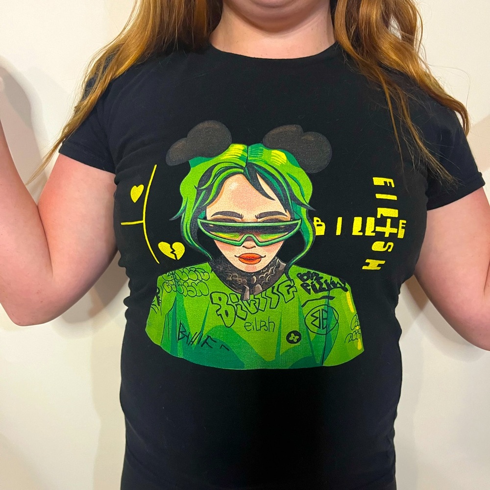 Billie Eilish graphic black and green t shirt women size L